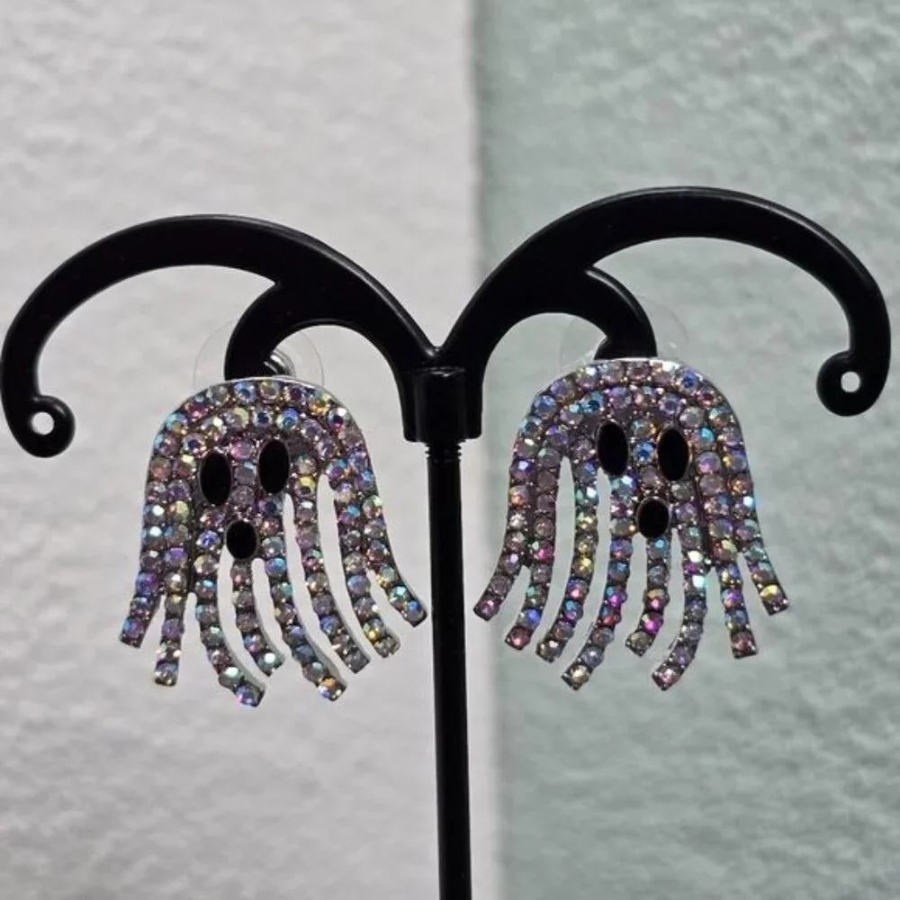 🎃‎ Sparkly Rhinestone Ghost Earrings (NWOT)